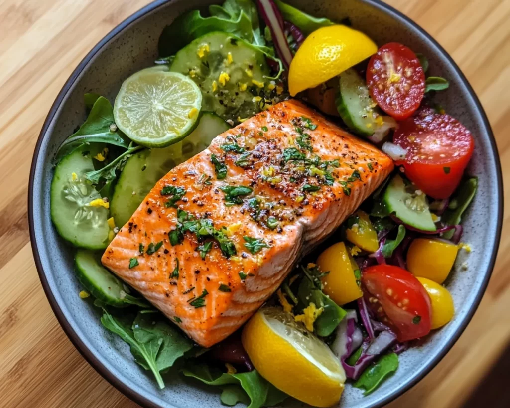 Spring Dinner: Salmon + Spring Salad with Lemon Dressing