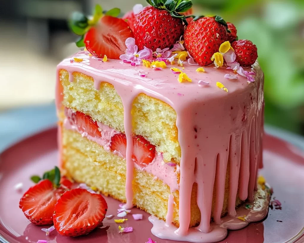 Spring Birthday Cake: Strawberry Lemon Drip Cake