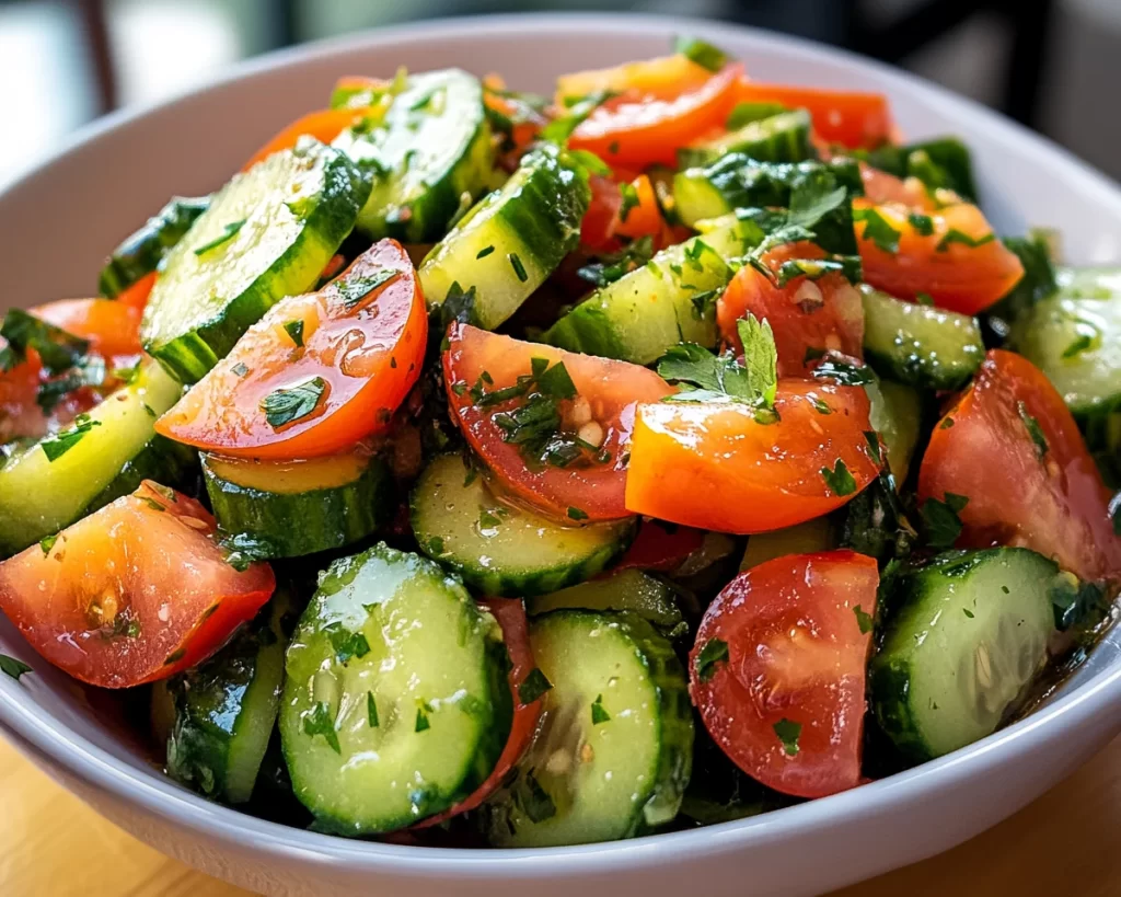 Summer Side Dishes: Cucumber Tomato Salad with Lemon Vinegarette