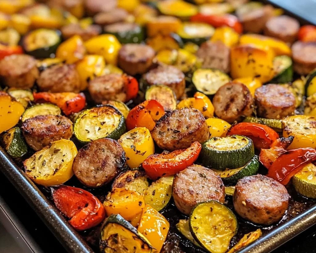 Spring Dinners: Sheet Pan Sausage + Peppers + Zucchini