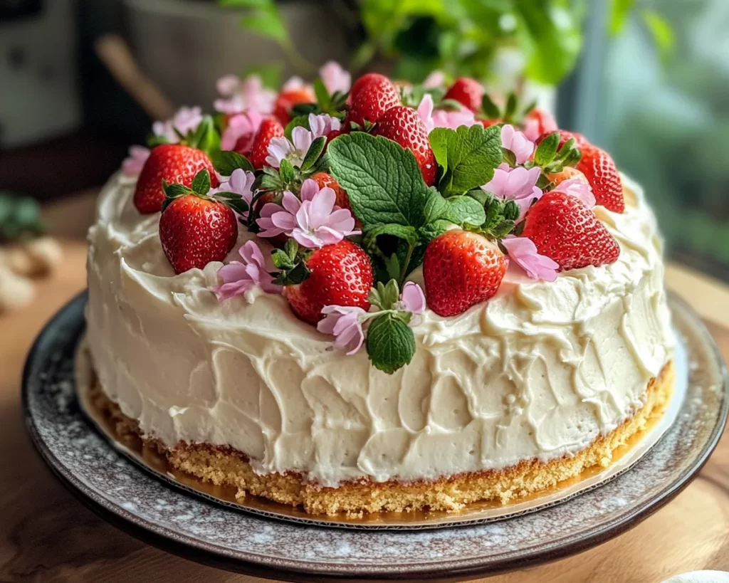 Spring Birthday Cake: Strawberry Cake with Vanilla Frosting