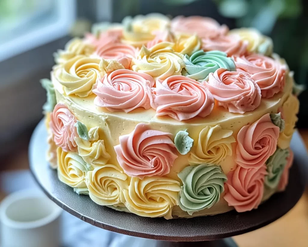 Spring Cake Designs: Pastel Buttercream Rosettes Cake