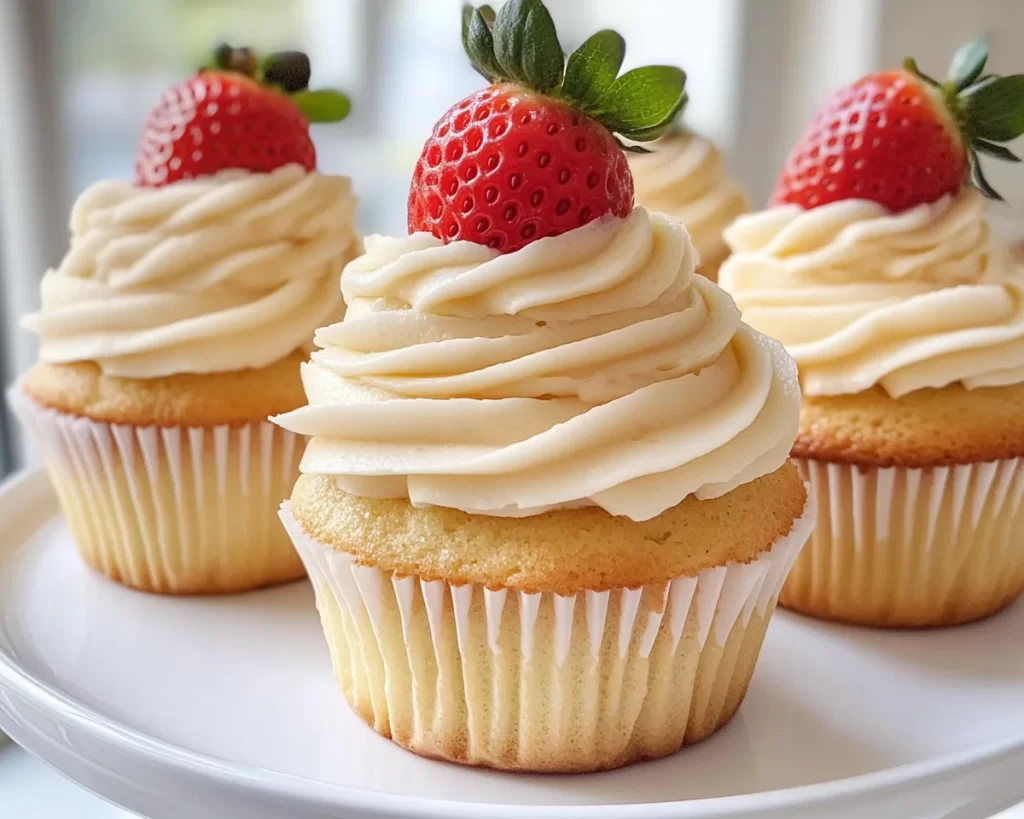Spring Cupcakes: Strawberry Cupcakes with Vanilla Frosting