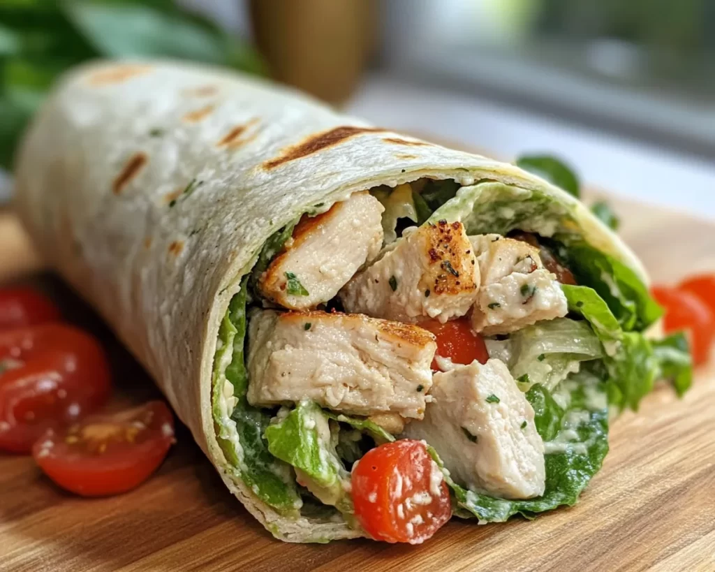 Healthy Easy Chicken Caesar Salad Wrap (Light Dinner)
