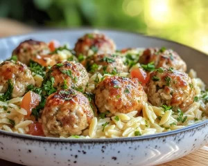 Delicious Greek Chicken Meatballs Served with Zesty Lemon Orzo for a Perfect Meal