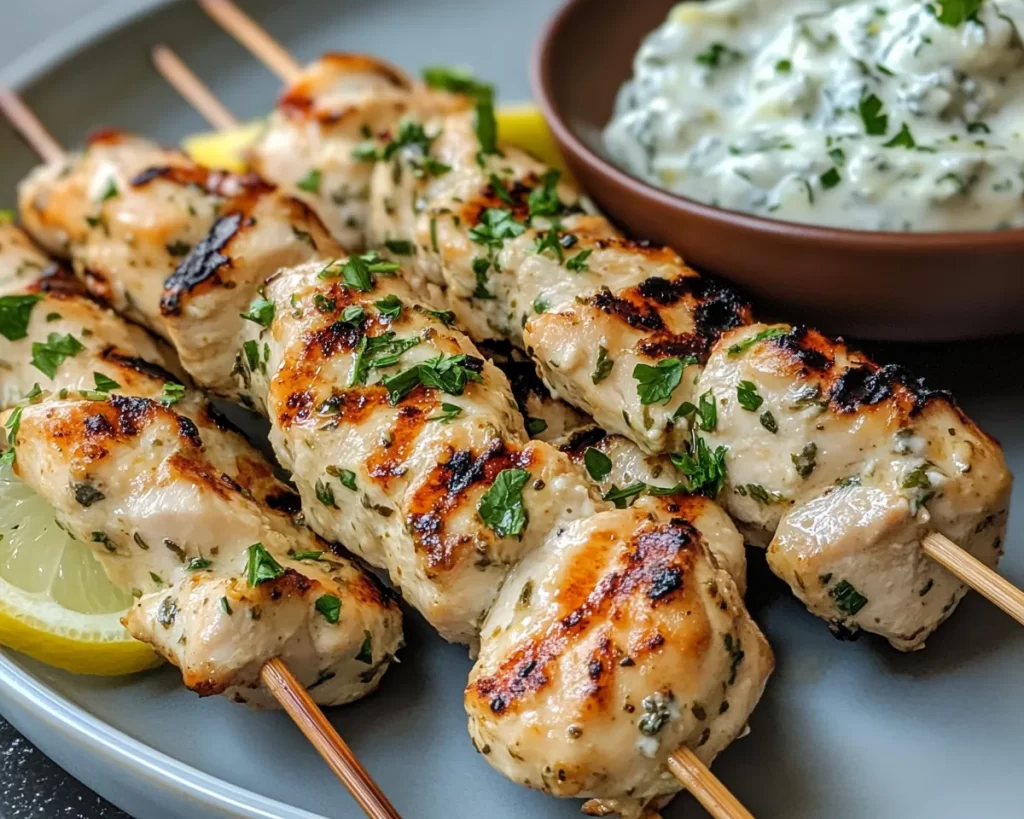 Chicken Recipes: Lemon Herb Grilled Chicken Skewers With Tzatziki in 25 Minutes