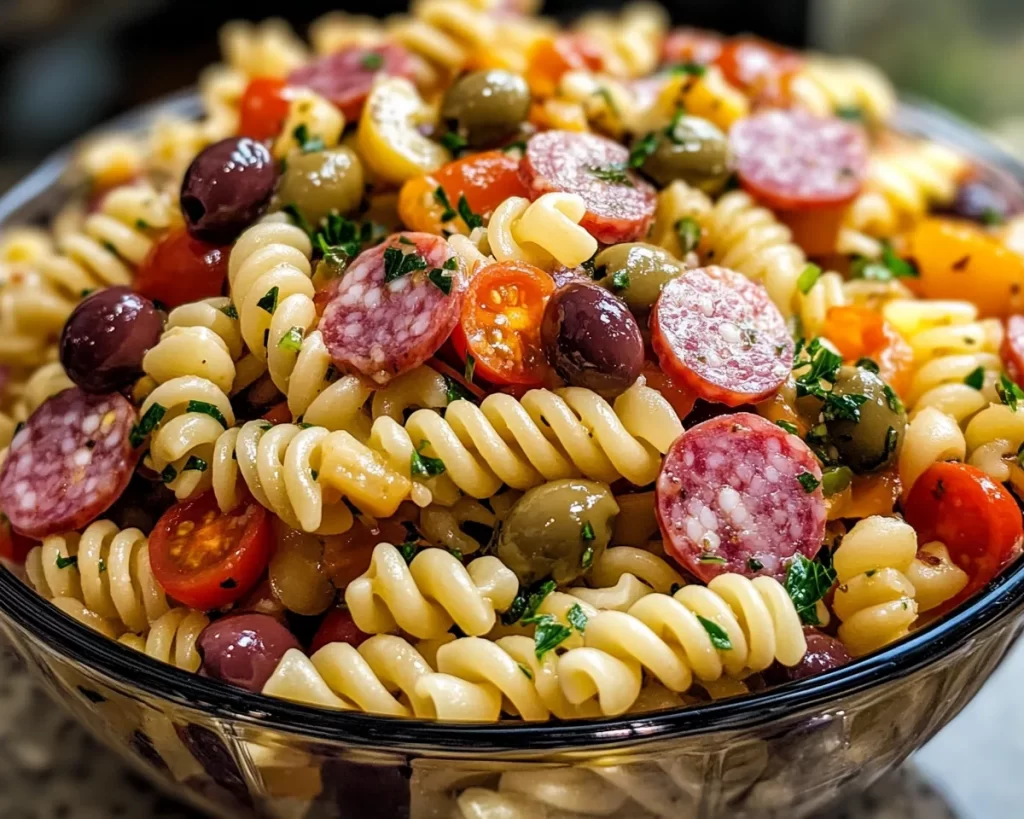 Pasta Salad: Italian Dressing Pasta Salad With Salami and Olives in 20 Minutes