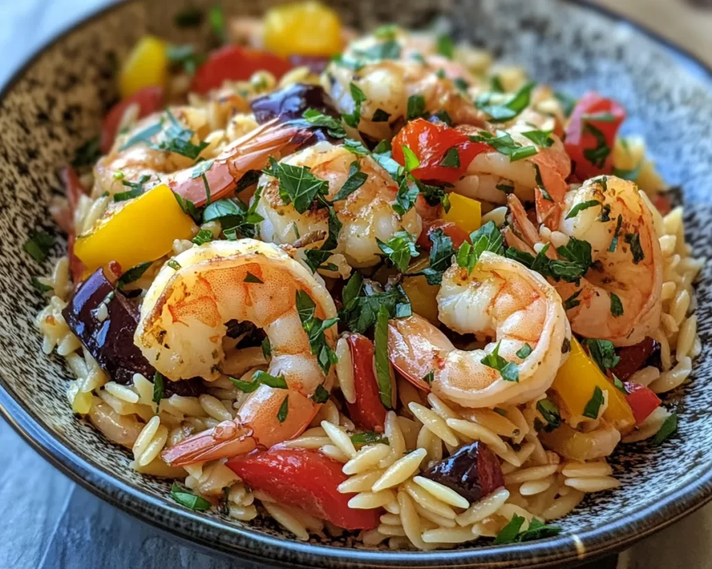 Mediterranean Diet Recipes: Mediterranean Shrimp and Orzo One Pan Dinner in 20 Minutes