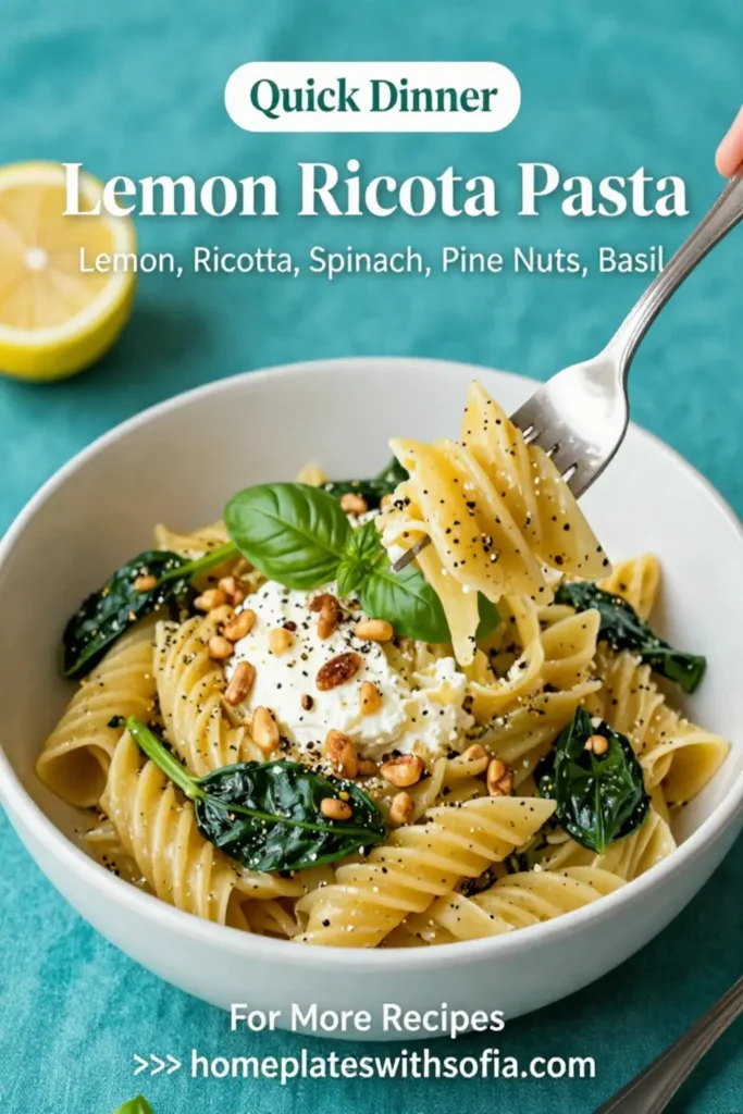 Lemon Ricotta Pasta with Spinach and Toasted Pine Nuts