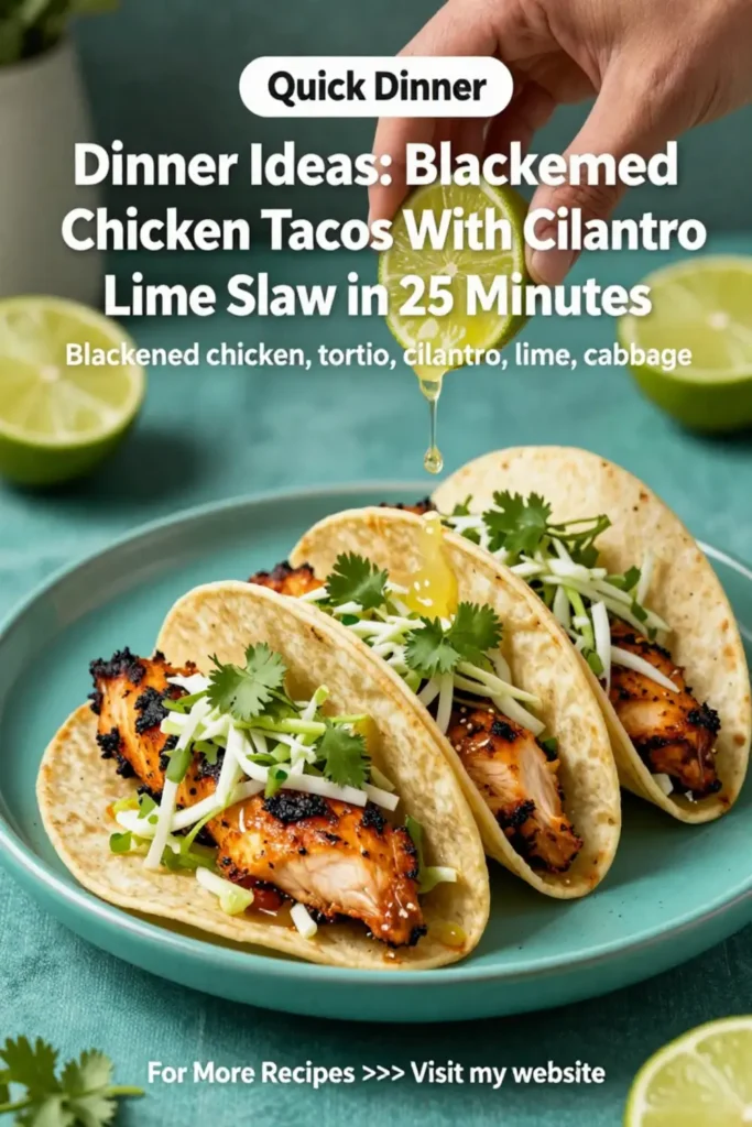 Dinner Ideas: Blackened Chicken Tacos With Cilantro Lime Slaw in 25 Minutes