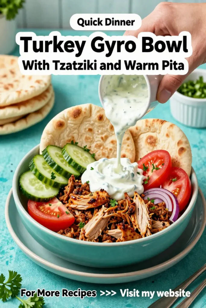 Ground Turkey Recipes: Turkey Gyro Bowl With Tzatziki and Warm Pita in 25 Minutes