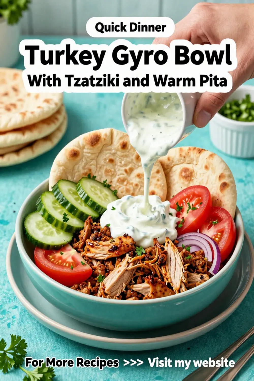 Ground Turkey Recipes: Turkey Gyro Bowl With Tzatziki and Warm Pita in 25 Minutes