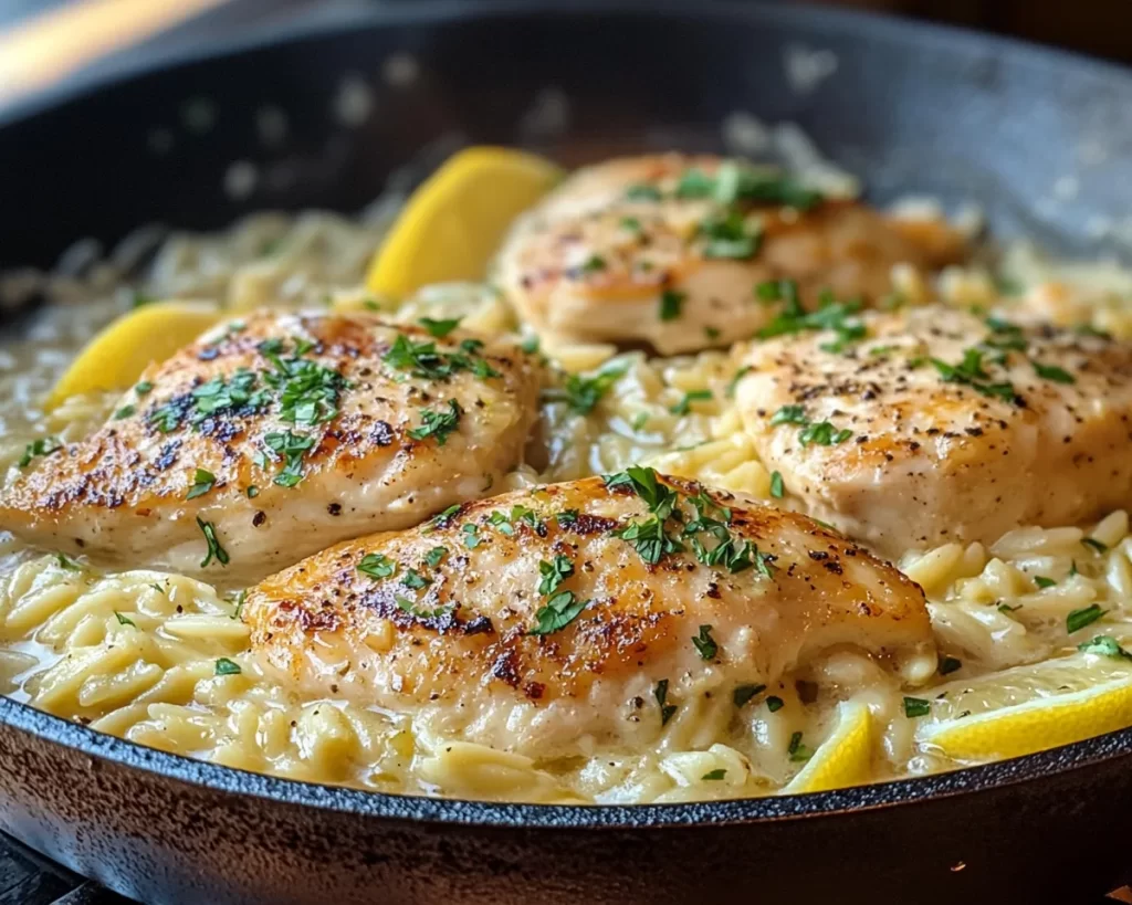 Easy Dinner Recipes: One Skillet Creamy Lemon Chicken and Orzo in 25 Minutes
