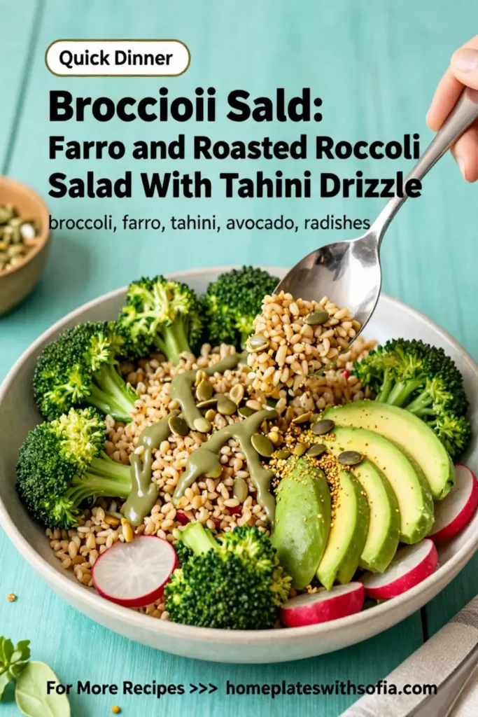 Broccoli Salad: Farro and Roasted Broccoli Salad With Tahini Drizzle in 20 Minutes