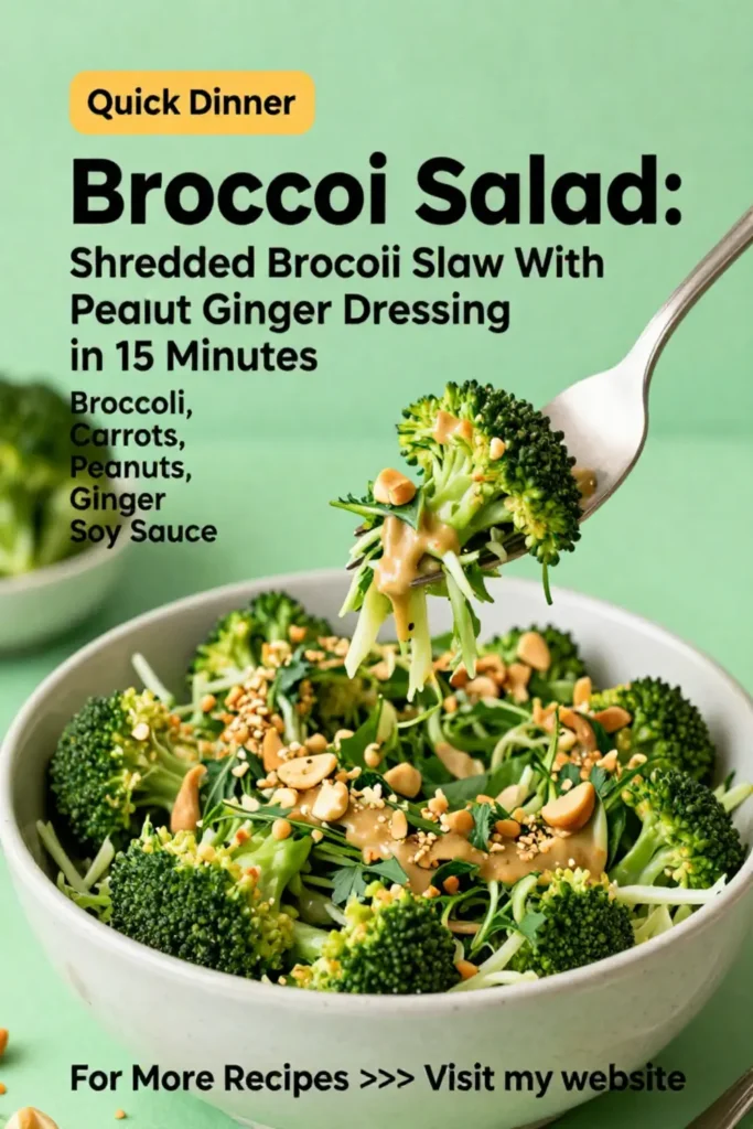 Broccoli Salad: Shredded Broccoli Slaw With Peanut Ginger Dressing in 15 Minutes