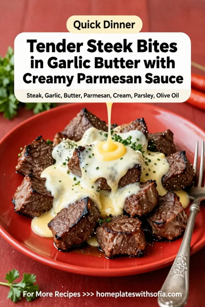 Tender Steak Bites in Garlic Butter with Creamy Parmesan Sauce