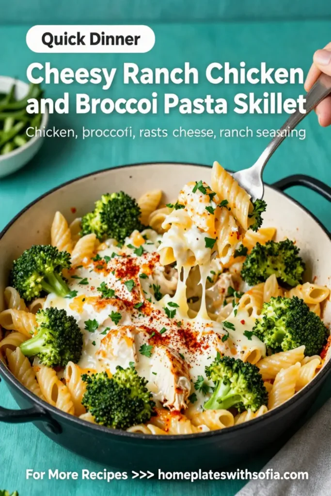 Cheesy Ranch Chicken and Broccoli Pasta Skillet