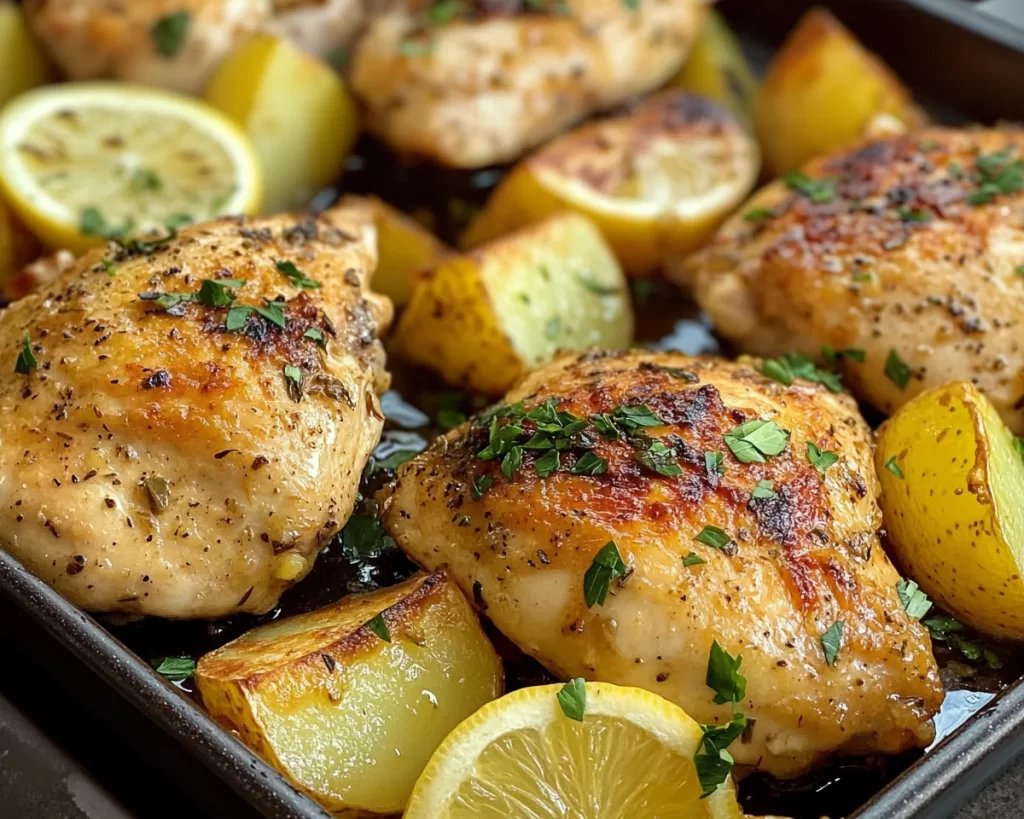 Chicken Recipes: One Pan Lemon Garlic Chicken and Potatoes in 25 Minutes