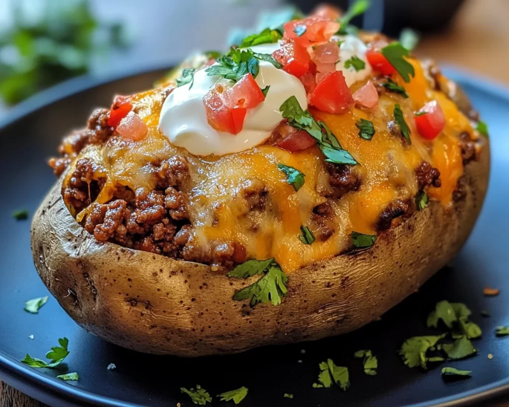 Ground Beef Recipes: Taco Stuffed Baked Potatoes With Sour Cream in 25 Minutes