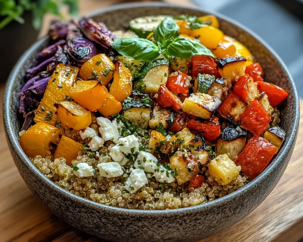 Mediterranean Diet Recipes: Mediterranean Quinoa Bowl With Roasted Vegetables in 25 Minutes