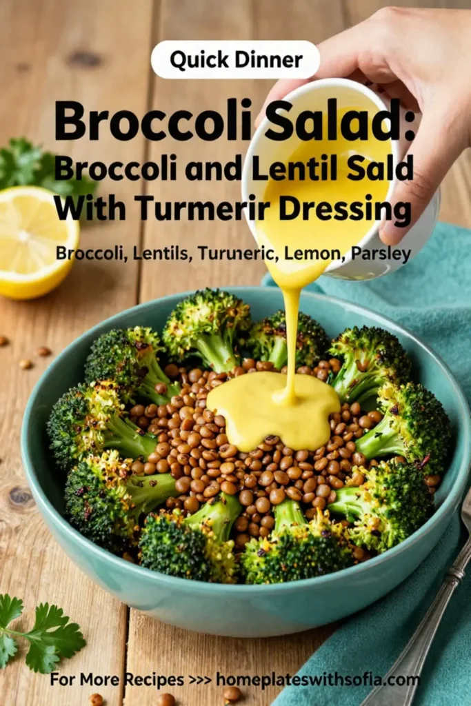 Broccoli Salad: Roasted Broccoli and Lentil Salad With Turmeric Dressing in 20 Minutes
