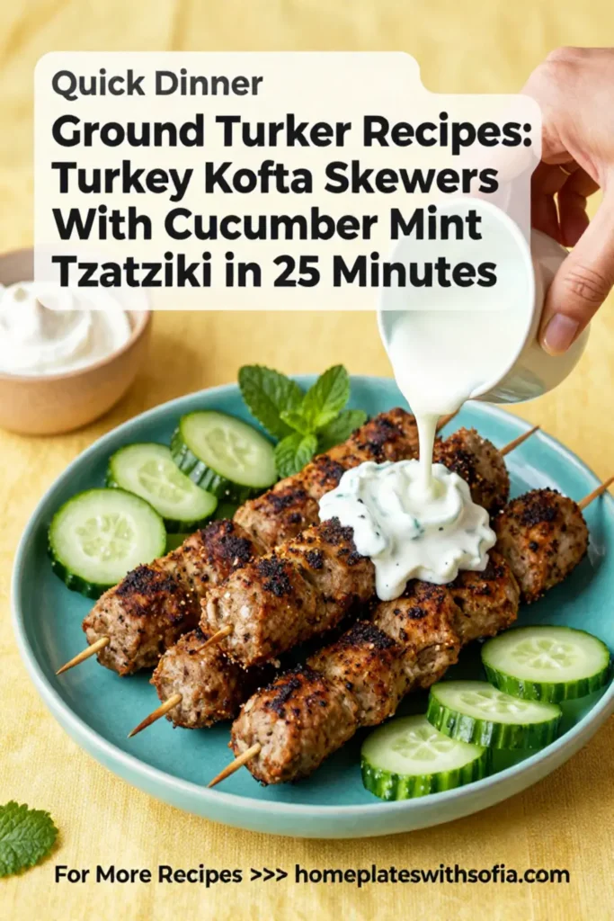 Ground Turkey Recipes: Turkey Kofta Skewers With Cucumber Mint Tzatziki in 25 Minutes