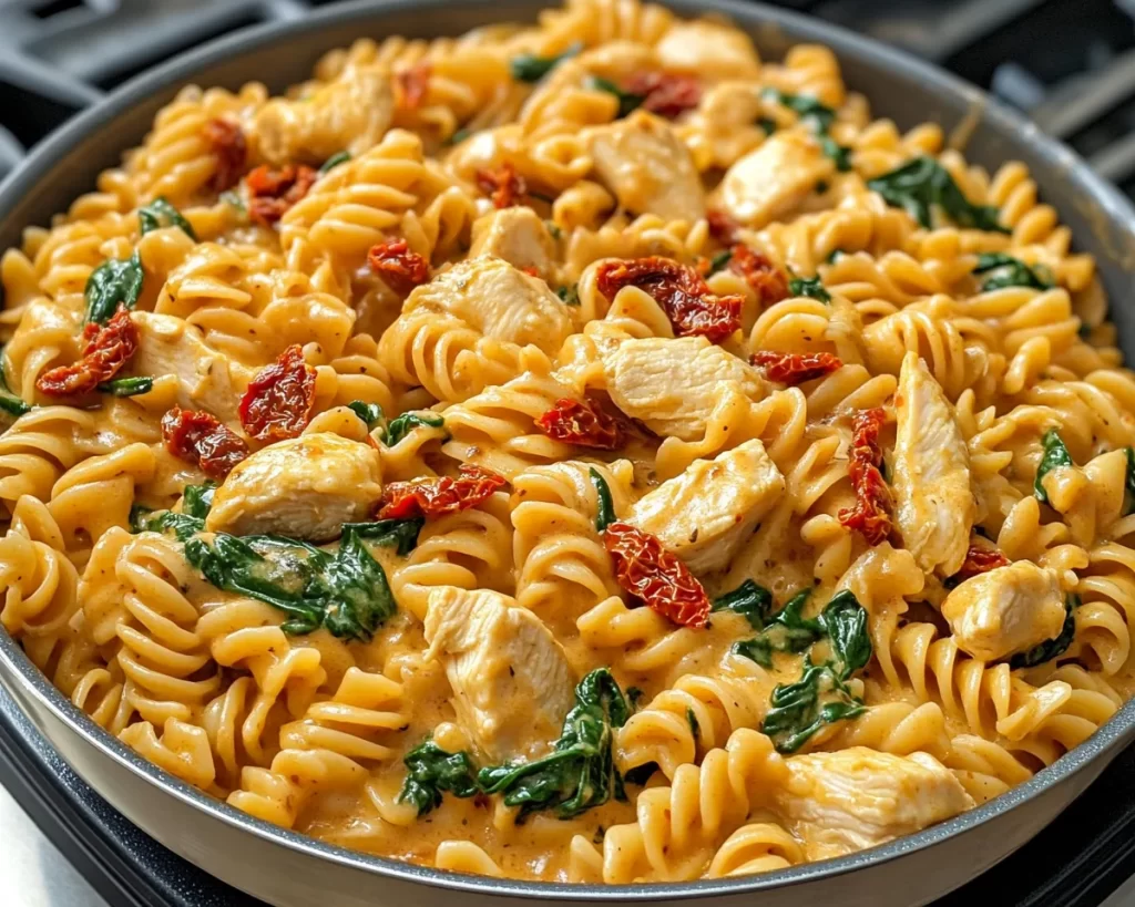 Pasta Recipes: Sun Dried Tomato and Spinach Creamy Chicken Pasta in 25 Minutes