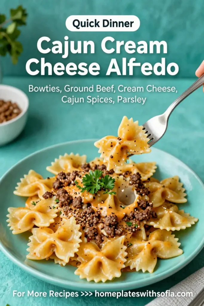 Cajun Cream Cheese Alfredo Bowties with Spiced Ground Beef