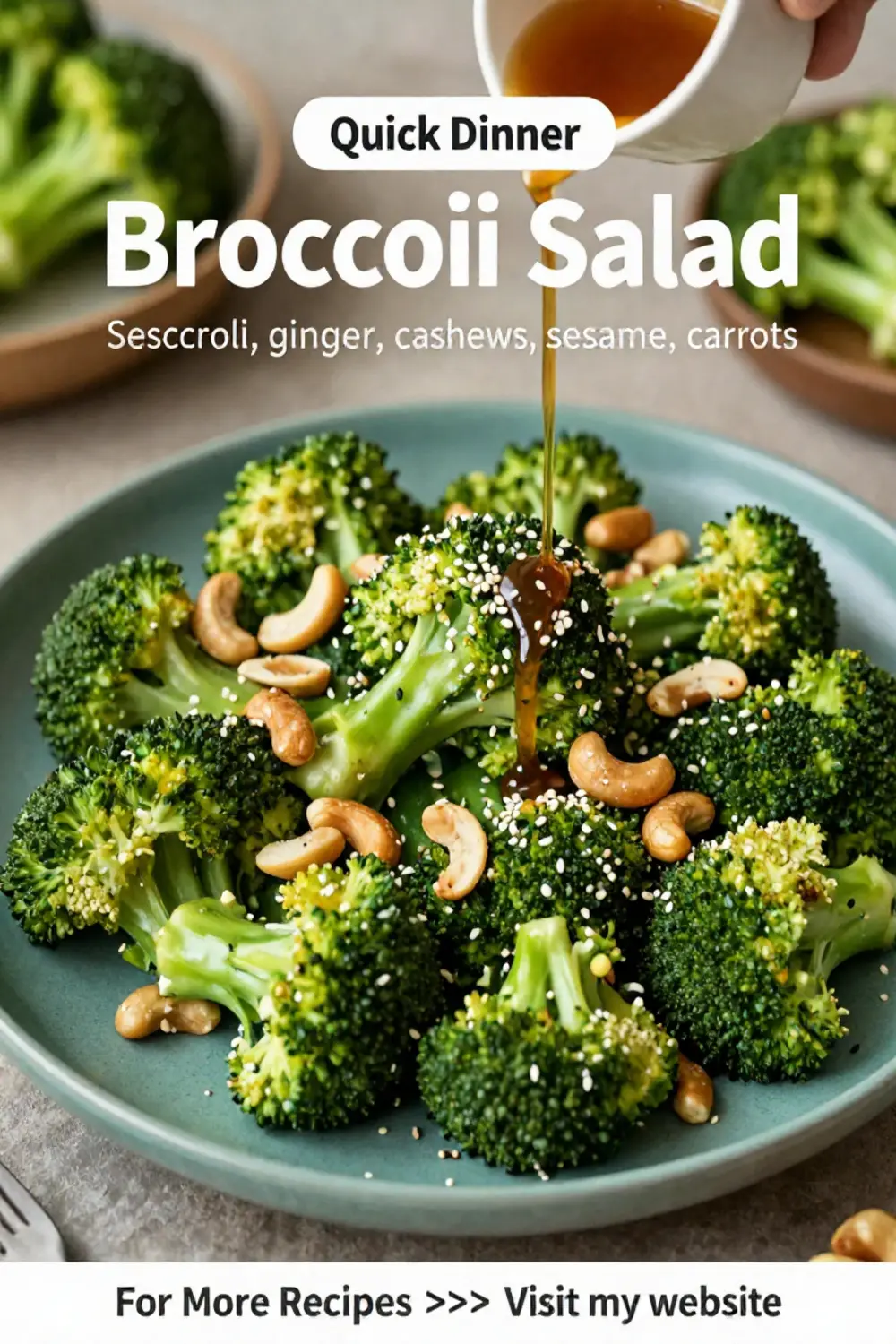 Broccoli Salad: Sesame Ginger Broccoli Salad With Cashews in 15 Minutes