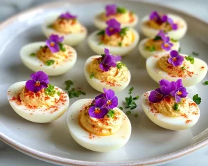 Deviled Eggs: Deviled Egg Platter With Edible Flower Garnish in 25 Minutes