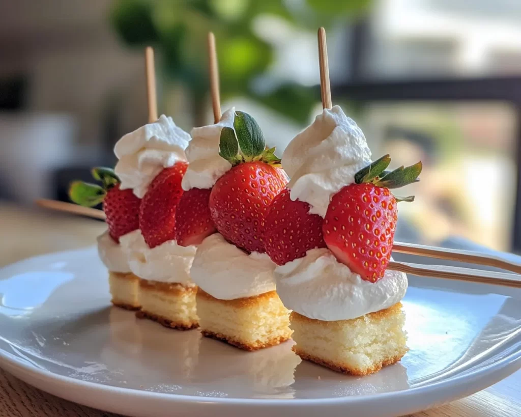 Strawberry Shortcake: Mini Strawberry Shortcake Skewers With Whipped Cream in 20 Minutes