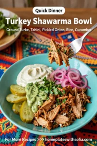 Ground Turkey Recipes: Turkey Shawarma Bowl With Tahini and Pickled Onion in 25 Minutes
