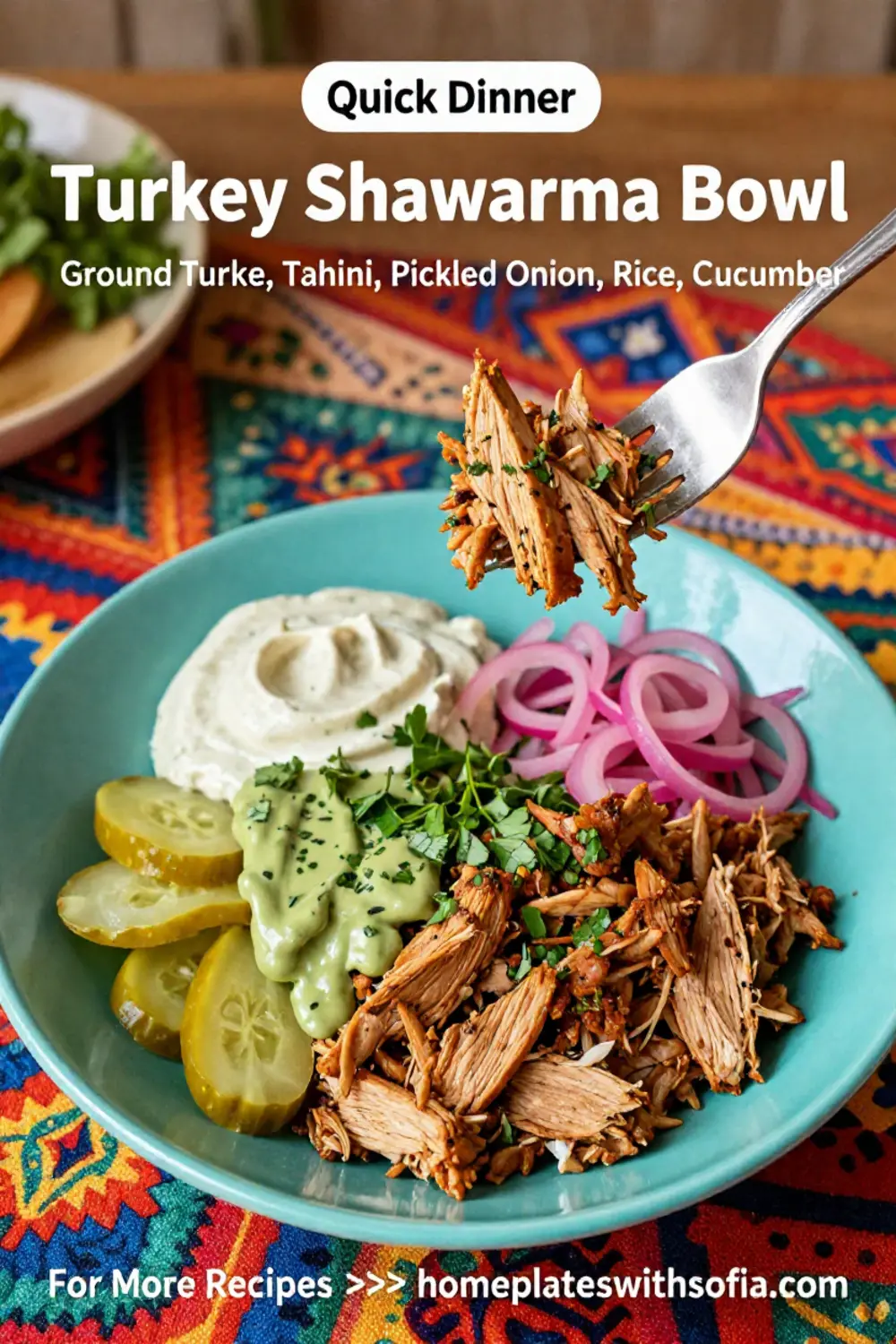 Ground Turkey Recipes: Turkey Shawarma Bowl With Tahini and Pickled Onion in 25 Minutes