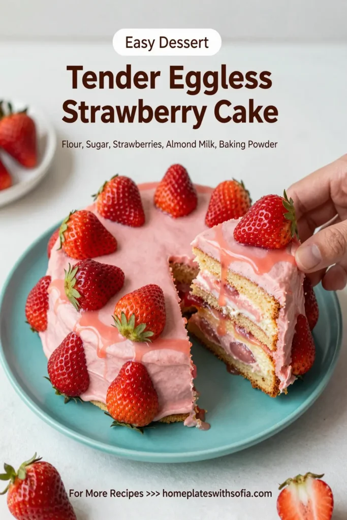 Tender Eggless Strawberry Cake