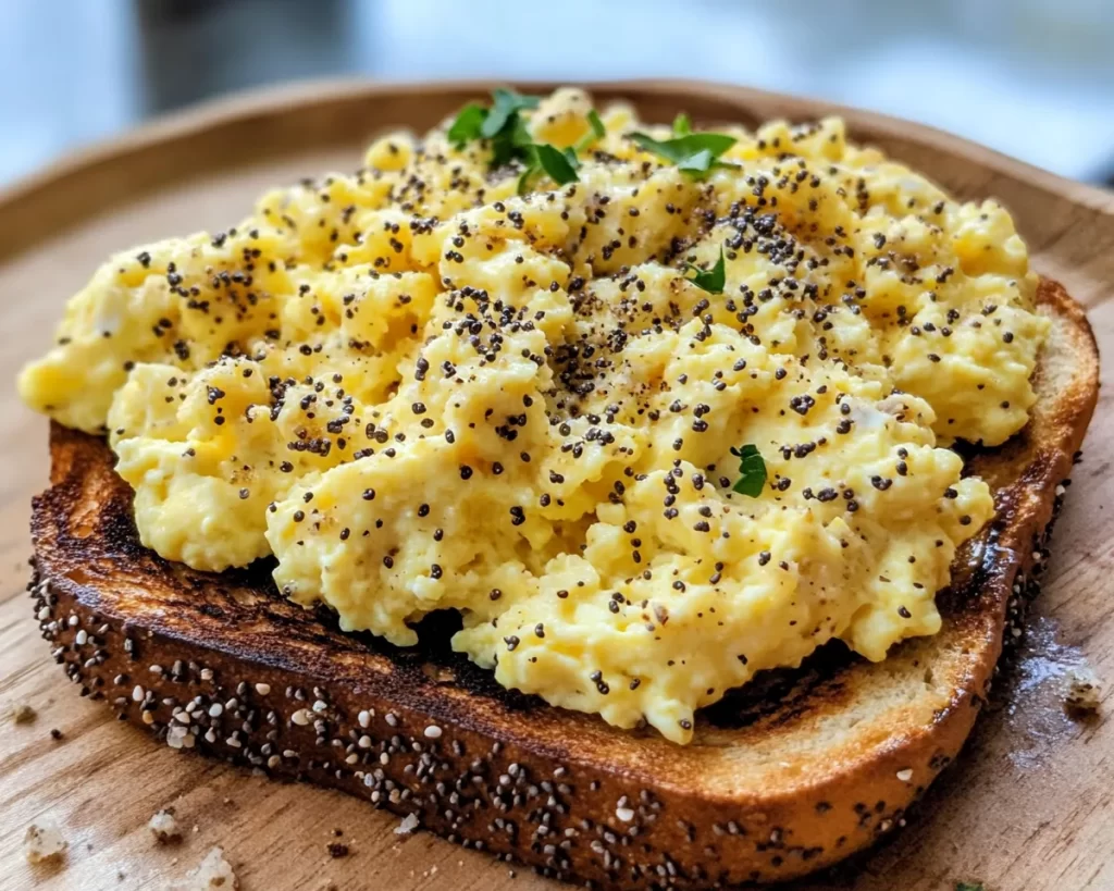 Breakfast: Cottage Cheese Scrambled Eggs With Everything Bagel Toast in 10 Minutes