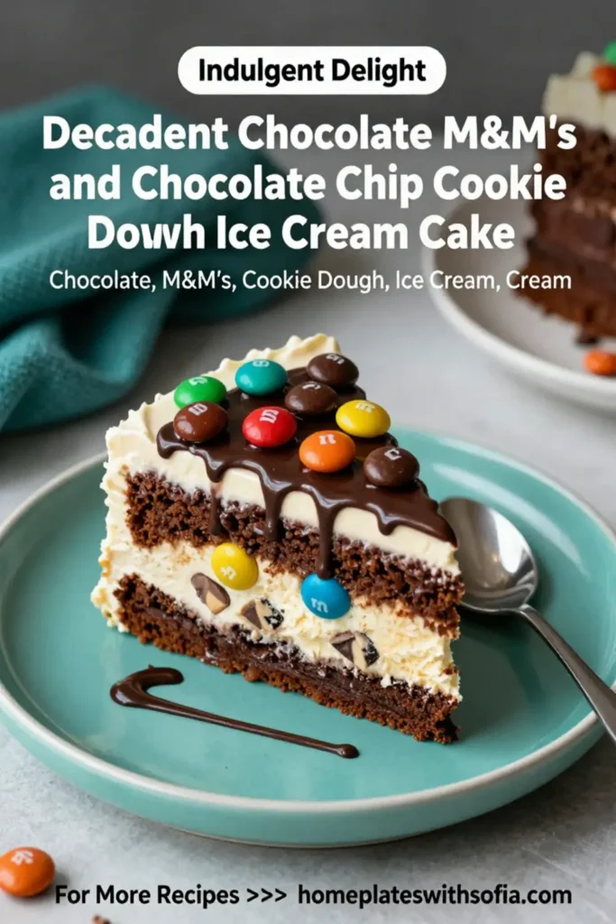 Decadent Chocolate M&M's and Chocolate Chip Cookie Dough Ice Cream Cake