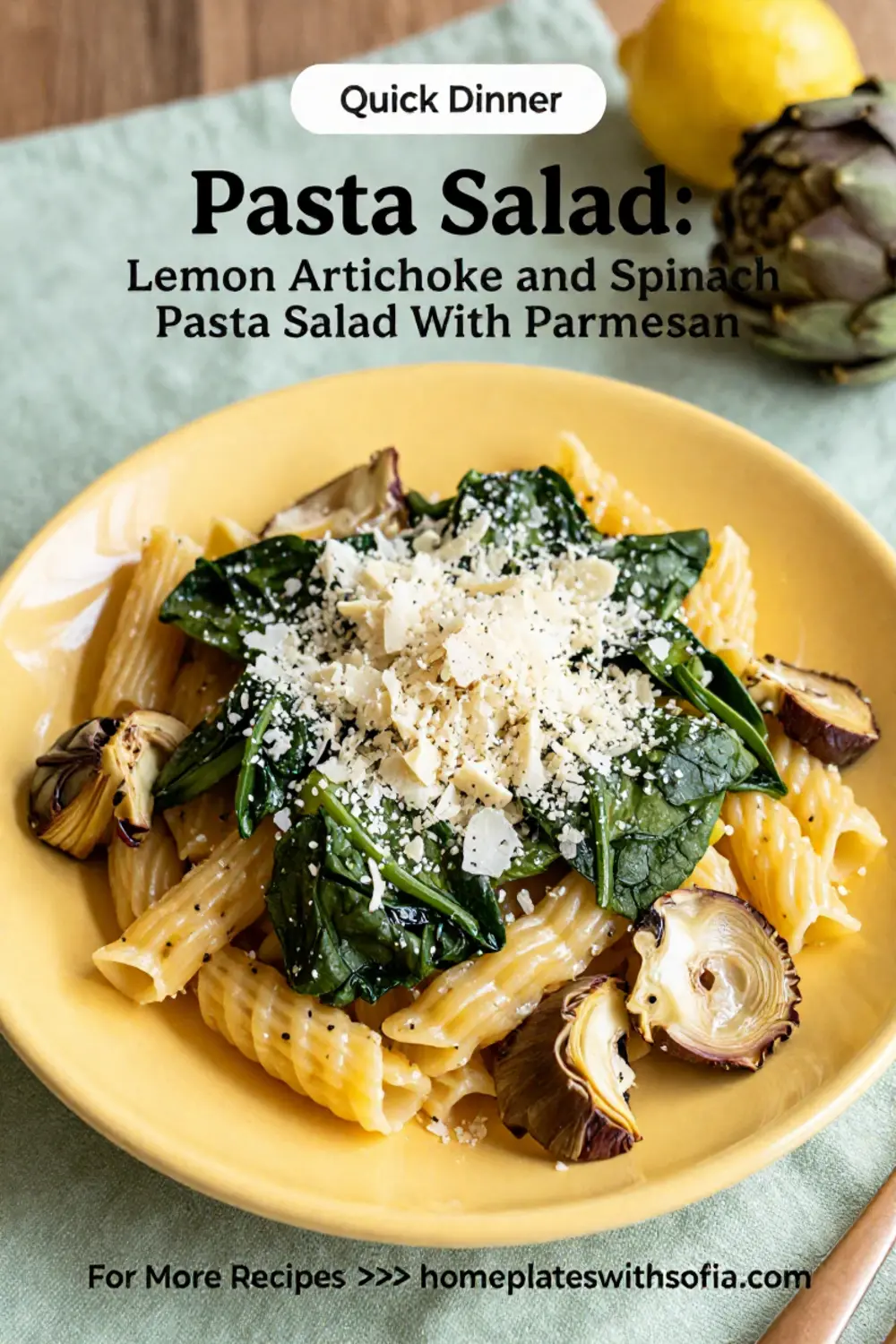 Pasta Salad: Lemon Artichoke and Spinach Pasta Salad With Parmesan in 20 Minutes