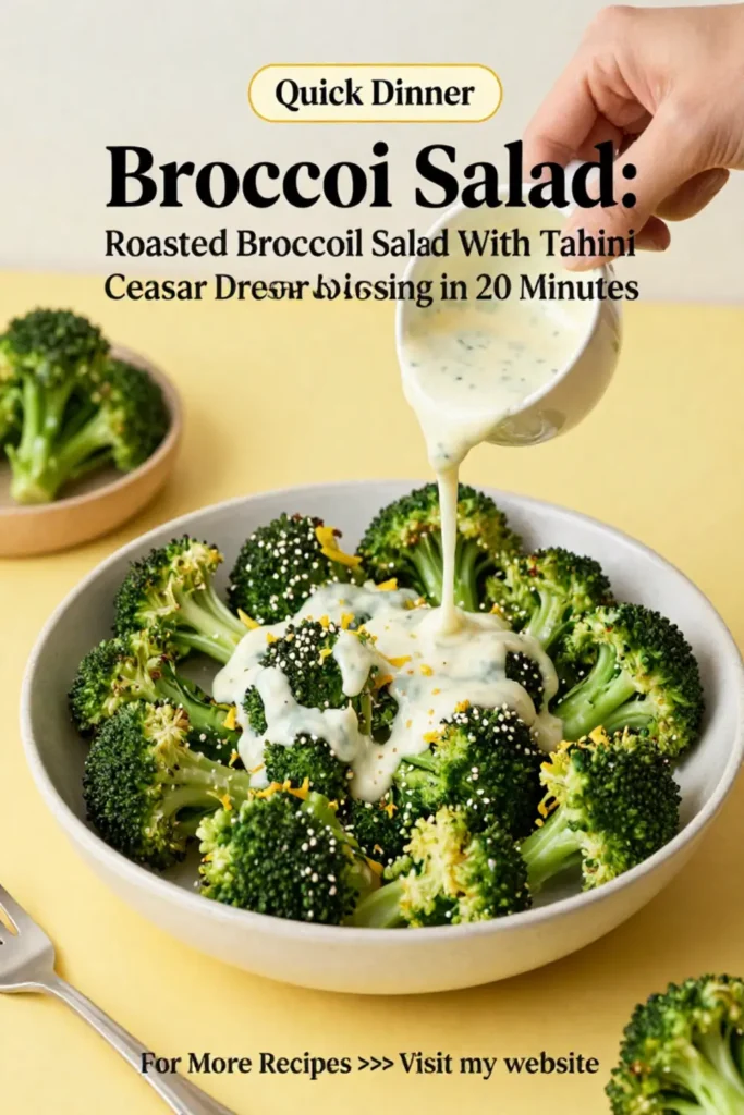 Broccoli Salad: Roasted Broccoli Salad With Tahini Caesar Dressing in 20 Minutes