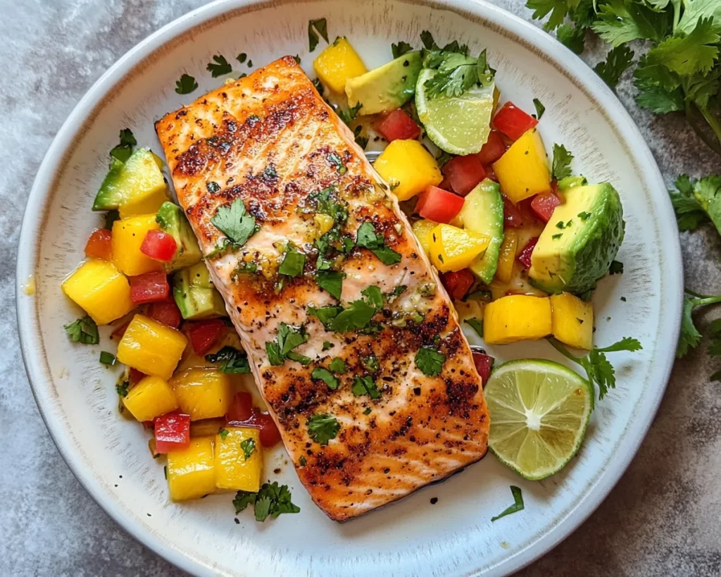 Dinner Ideas: Crispy Skin Salmon With Mango Avocado Salsa in 25 Minutes