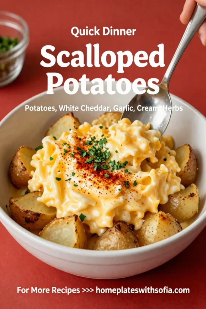 Scalloped Potatoes: White Cheddar and Roasted Garlic Scalloped Potatoes in 40 Minutes