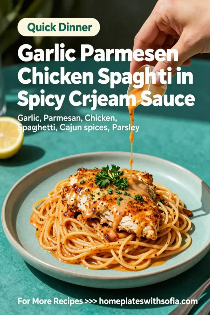 Garlic Parmesan Chicken Spaghetti in Spicy Cajun Cream Sauce