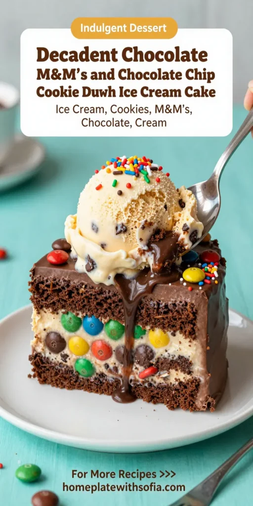 Decadent Chocolate M&M's and Chocolate Chip Cookie Dough Ice Cream Cake