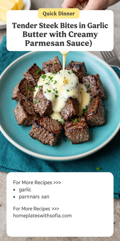 Tender Steak Bites in Garlic Butter with Creamy Parmesan Sauce