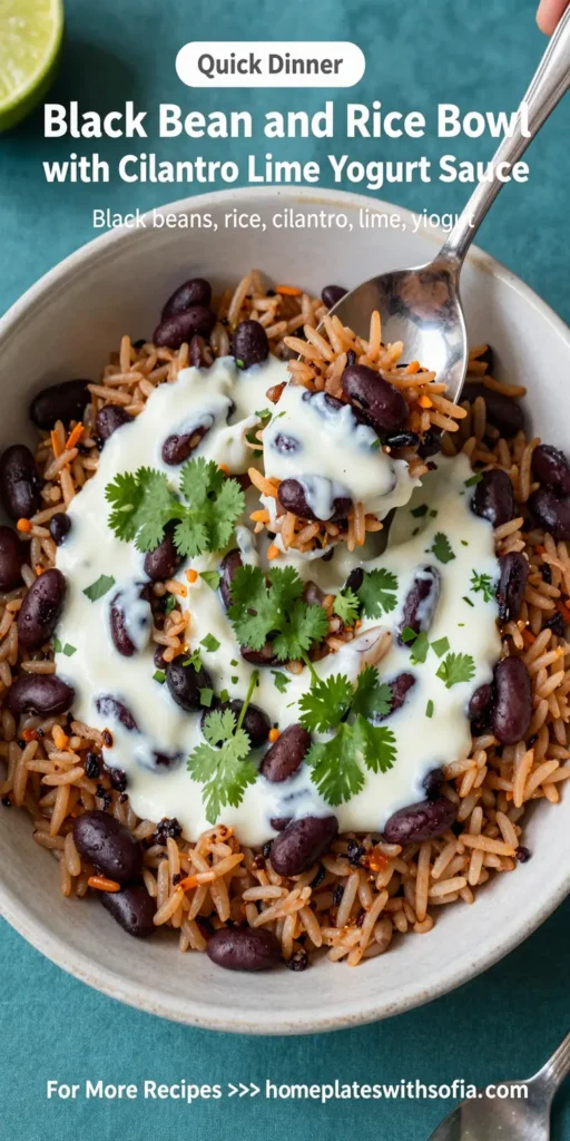 Black Bean and Rice Bowl with Cilantro Lime Yogurt Sauce