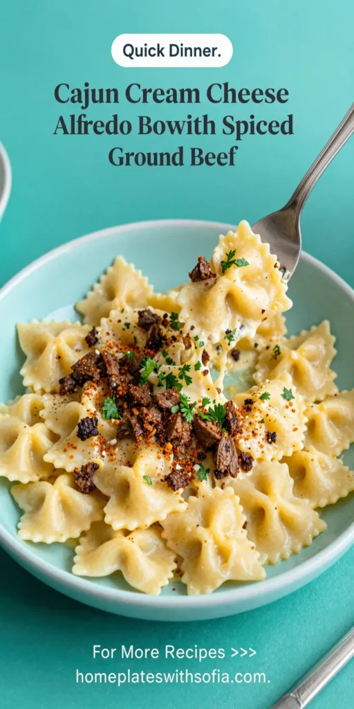 Cajun Cream Cheese Alfredo Bowties with Spiced Ground Beef