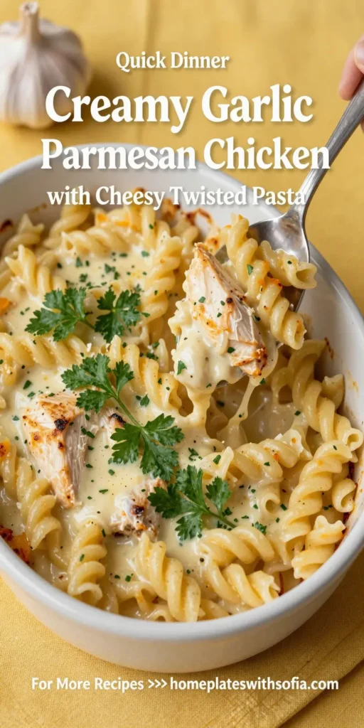 Creamy Garlic Parmesan Chicken with Cheesy Twisted Pasta