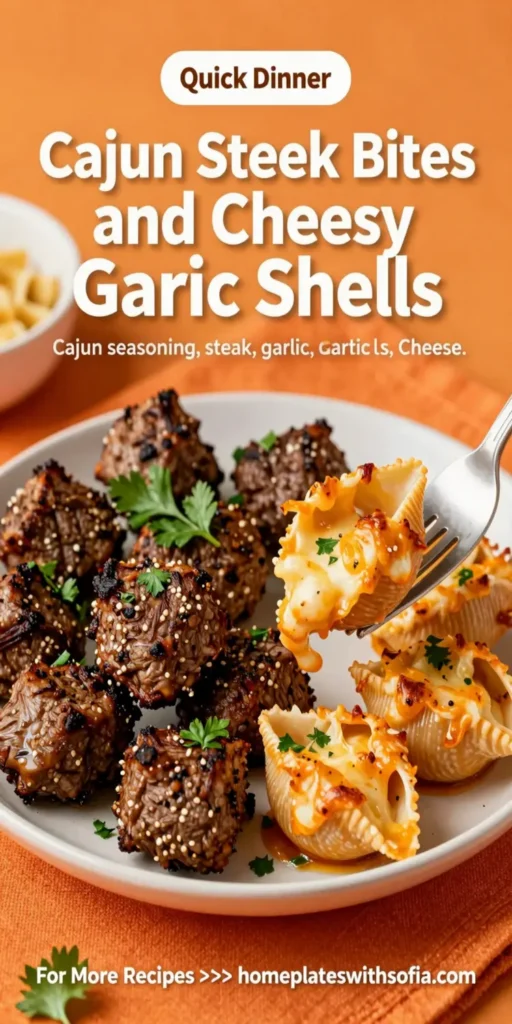 Cajun Steak Bites and Cheesy Garlic Shells Skillet