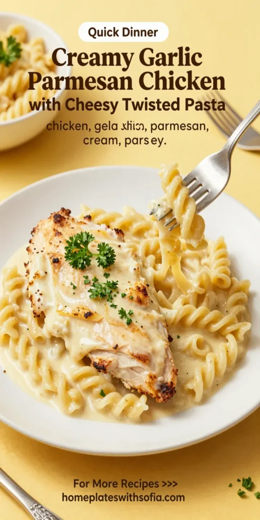 Creamy Garlic Parmesan Chicken with Cheesy Twisted Pasta