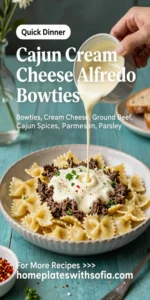 Cajun Cream Cheese Alfredo Bowties with Spiced Ground Beef