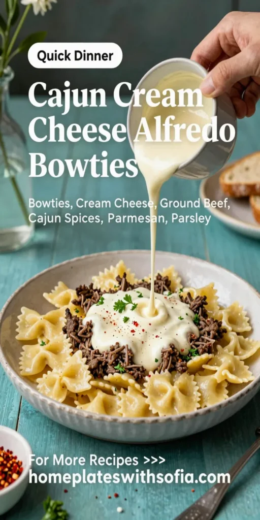 Cajun Cream Cheese Alfredo Bowties with Spiced Ground Beef